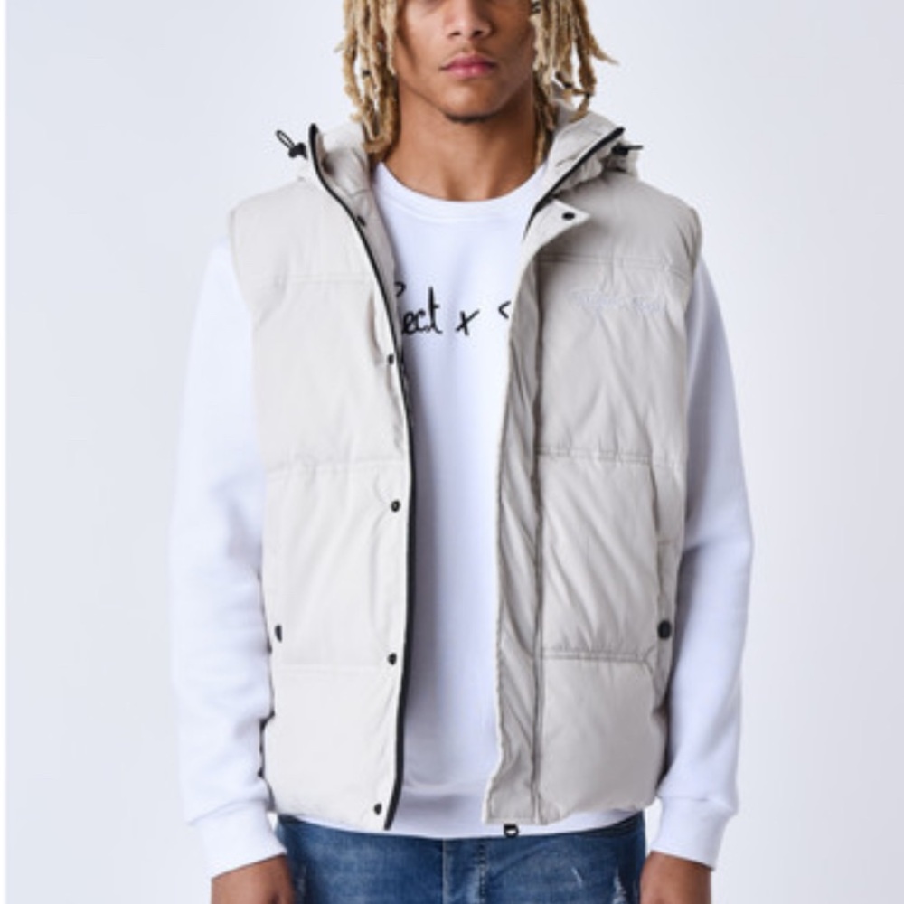 Men's Cream Hooded Puffer Vest